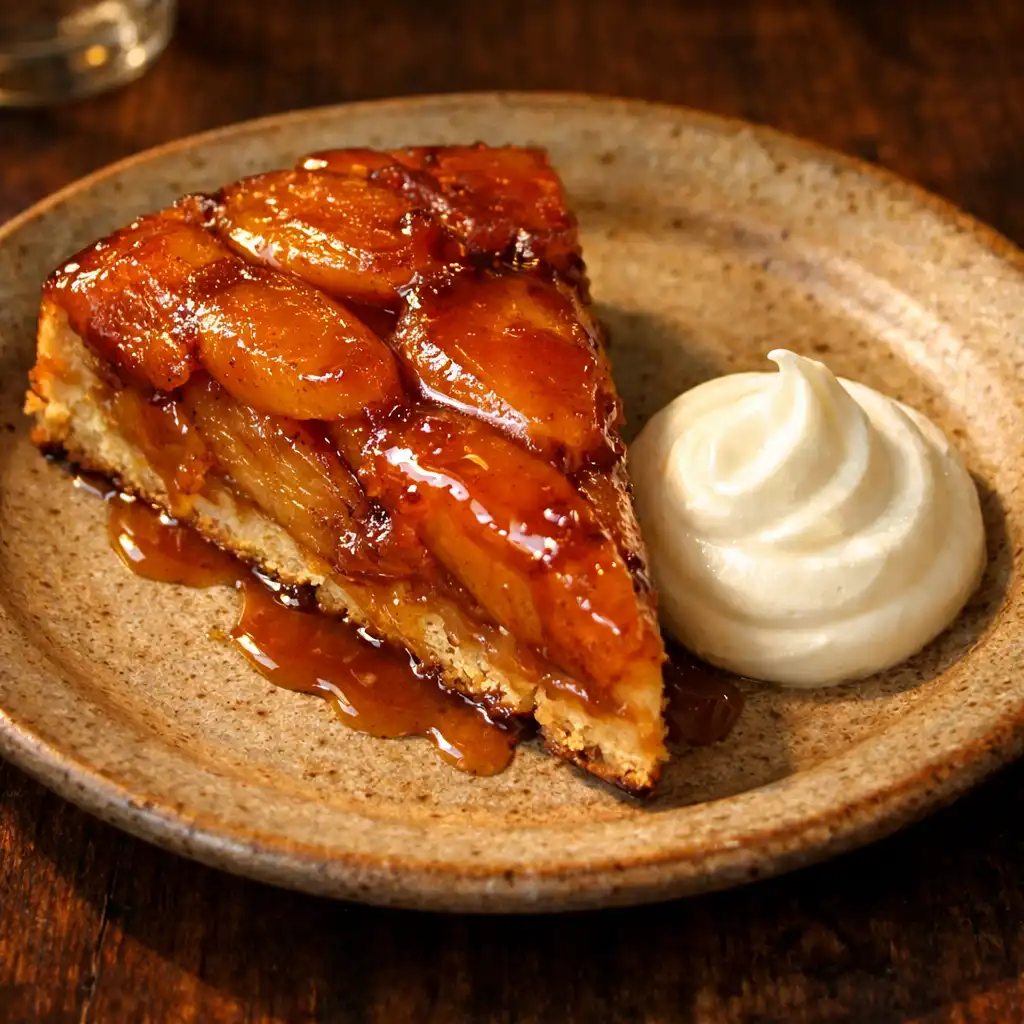Almás tarte tatin tejfölkrémmel és karamellel